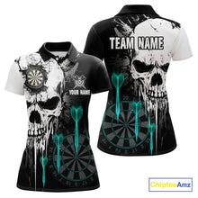 Load image into Gallery viewer, Personalized Grunge Skull Arrow Darts Shirt For Women, Darts Jersey Team Polo &amp; 1/4 Zip |Turquoise TDM4248