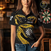 Load image into Gallery viewer, Personalized Black Yellow Cobra Snake Darts Shirt For Women, Darts Team Jerseys Polo &amp; 1/4 Zip TDM4249