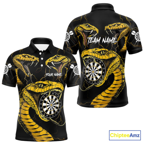 Personalized Black Yellow Cobra Snake Darts Shirt For Men, Darts Team Jerseys Polo & 1/4 Zip TDM4249