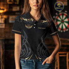 Load image into Gallery viewer, Black And Gold Dartboard Crown Wings Custom Darts Shirt For Women, Darts Team Jerseys Polo &amp; 1/4 Zip TDM4420