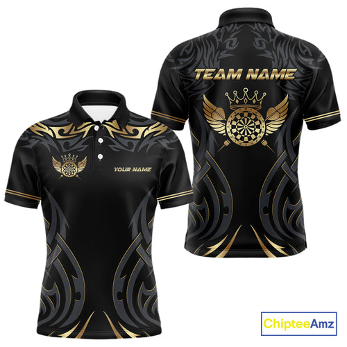 Black And Gold Dartboard Crown Wings Custom Darts Shirt For Men, Darts Team Jerseys Polo & 1/4 Zip TDM4420