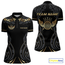 Load image into Gallery viewer, Black And Gold Dartboard Crown Wings Custom Darts Shirt For Women, Darts Team Jerseys Polo &amp; 1/4 Zip TDM4420