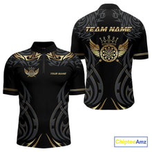 Load image into Gallery viewer, Black And Gold Dartboard Crown Wings Custom Darts Shirt For Men, Darts Team Jerseys Polo &amp; 1/4 Zip TDM4420