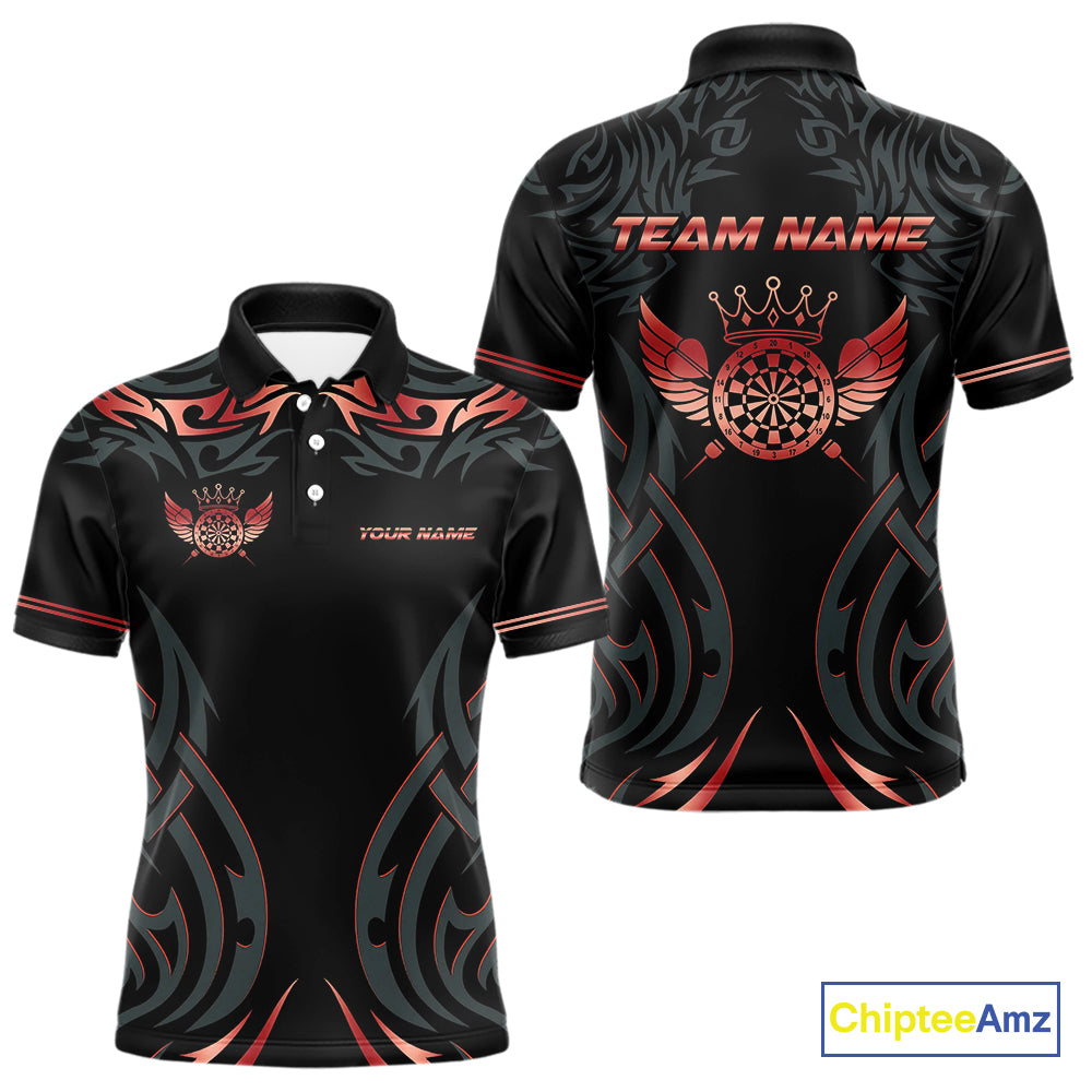 Black And Red Dartboard Crown Wings Custom Darts Shirt For Men, Darts Team Jerseys Polo & 1/4 Zip TDM4421