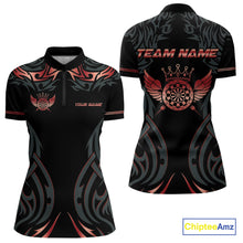 Load image into Gallery viewer, Black And Red Dartboard Crown Wings Custom Darts Shirt For Women, Darts Team Jerseys Polo &amp; 1/4 Zip TDM4421