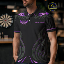 Load image into Gallery viewer, Black And Purple Dartboard Crown Wings Custom Darts Shirt For Men, Dart Team Jersey Polo &amp; 1/4 Zip TDM4422
