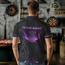Load image into Gallery viewer, Black And Purple Dartboard Crown Wings Custom Darts Shirt For Men, Dart Team Jersey Polo &amp; 1/4 Zip TDM4422