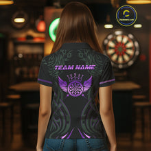Load image into Gallery viewer, Black And Purple Dartboard Crown Wings Custom Darts Shirt For Women, Dart Team Jersey Polo &amp; 1/4 Zip TDM4422