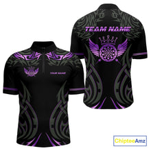 Load image into Gallery viewer, Black And Purple Dartboard Crown Wings Custom Darts Shirt For Men, Dart Team Jersey Polo &amp; 1/4 Zip TDM4422