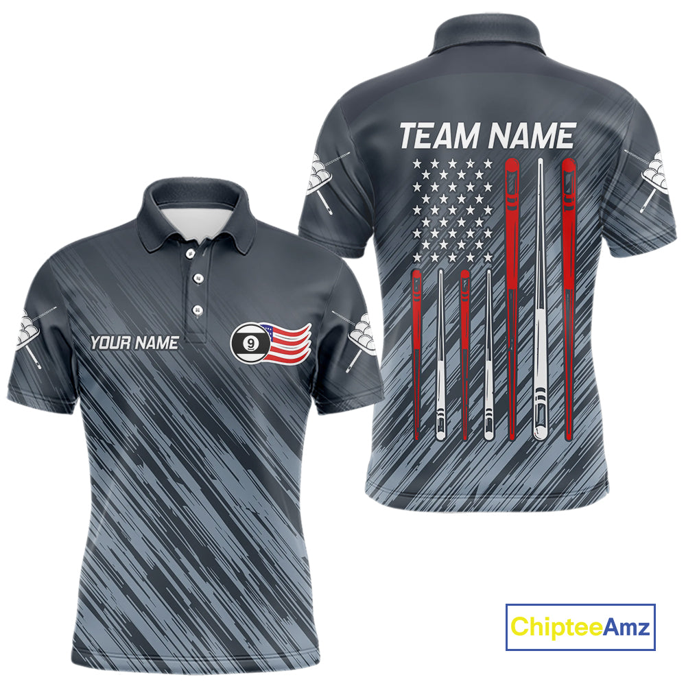 Personalized Billiard US Flag 9 Ball Pool Shirt For Men, Billiard Team Jersey Polo & 1/4 Zip TDM4426