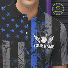 Load image into Gallery viewer, Blue Grunge American Flag Patriotic Bowling Shirt For Men Custom Bowling Team Jersey Polo, 1/4 Zip TDM4851