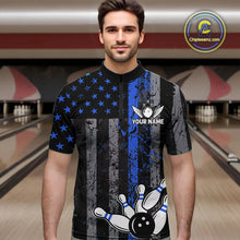 Load image into Gallery viewer, Blue Grunge American Flag Patriotic Bowling Shirt For Men Custom Bowling Team Jersey Polo, 1/4 Zip TDM4851