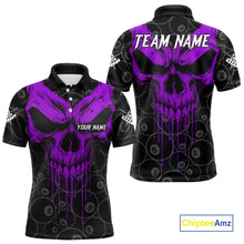 Load image into Gallery viewer, Personalized Skull 8 Ball Billiard Shirt For Men Custom Pool Team Jersey Polo &amp; 1/4 Zip |Purple TDM5070