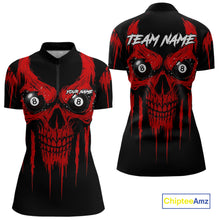 Load image into Gallery viewer, Red Grunge Skull Billiard Jersey For Women Custom 8 Ball Pool Billiard Shirt Team Polo &amp; 1/4 Zip TDM5072