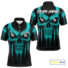 Load image into Gallery viewer, Turquoise Grunge Skull Billiard Jersey For Men Custom 8 Ball Pool Billiard Shirt Polo &amp; 1/4 Zip TDM5074