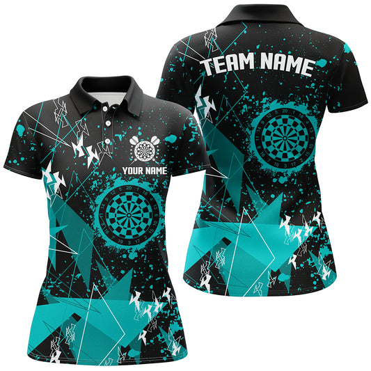 Personalized Grunge Turquoise Darts Polo & Quarter Zip Custom Dart Shirts For Women Dart Jerseys TDM3297
