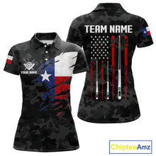 Load image into Gallery viewer, Personalized Texas American Flag Camo Billiard Shirt For Women Custom Patriotic Pool Team Jersey TDM5542
