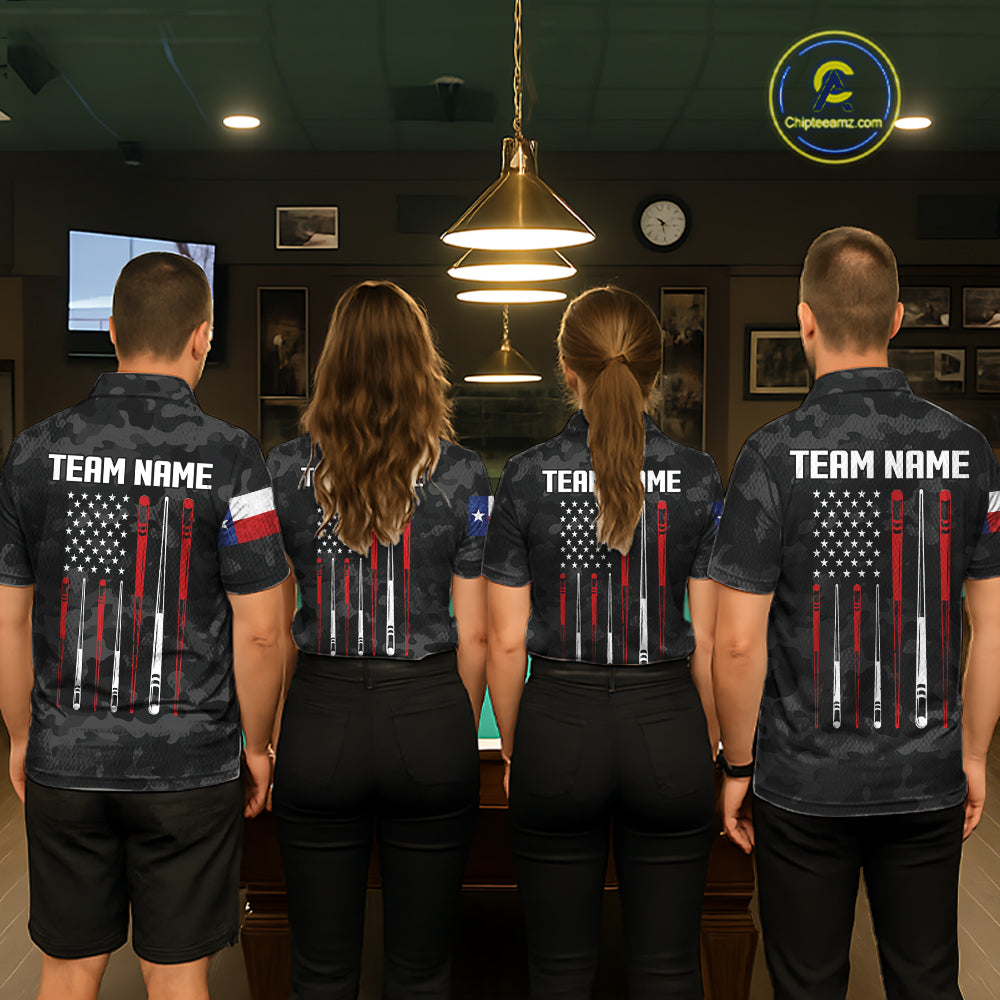 Personalized Texas American Flag Camo Billiard Shirt For Women Custom Patriotic Pool Team Jersey TDM5542