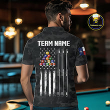 Load image into Gallery viewer, Personalized Texas &amp; American Flag Camo Billiard Shirt For Men Custom Patriotic Pool Team Jersey TDM5543