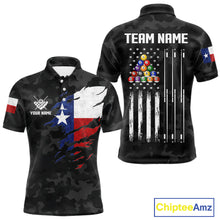 Load image into Gallery viewer, Personalized Texas &amp; American Flag Camo Billiard Shirt For Men Custom Patriotic Pool Team Jersey TDM5543