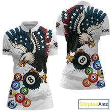 Load image into Gallery viewer, American Flag Eagle 8 Ball Pool Billiard Shirt For Women Custom Billiard Team Jersey Polo &amp; 1/4 Zip TDM5550