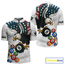 Load image into Gallery viewer, American Flag Eagle 8 Ball Pool Billiard Shirt For Men Custom Billiard Team Jersey Polo &amp; 1/4 Zip TDM5550