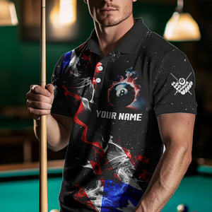 Personalize Grunge US Flag Smoke Billiard Men Polo Shirts Custom Patriotic Billiard Jerseys Uniform TDM0976