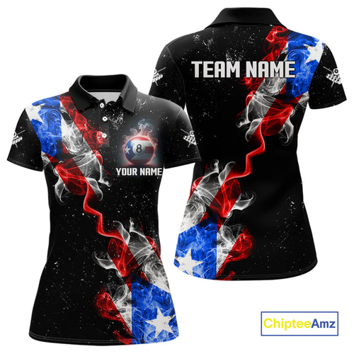 Personalize Puerto Rico Flag Smoke Billiard Shirt For Women Custom Patriotic 8 Ball Pool Team Jersey TDM0976