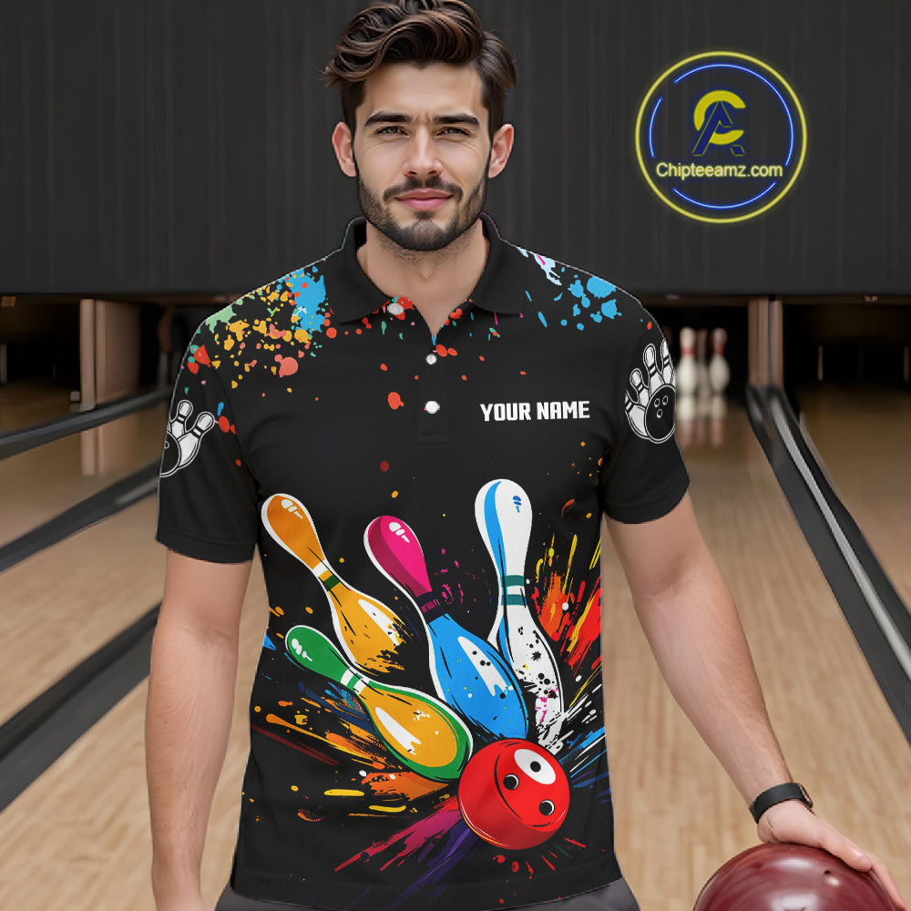 Funny Colorful Bowling Shirts For Men Custom Bowling Team Jersey Polo & 1/4 Zip, Bowling Gifts TDM6590