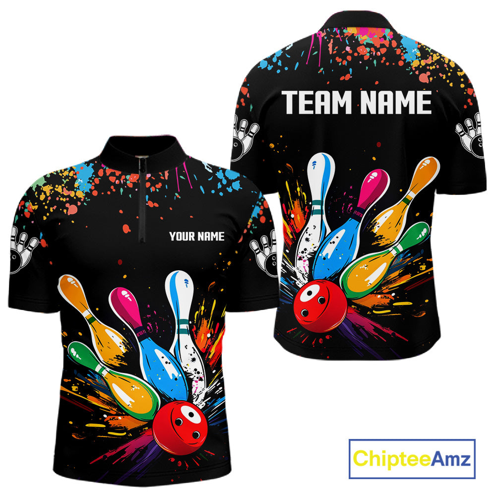Funny Colorful Bowling Shirts For Men Custom Bowling Team Jersey Polo & 1/4 Zip, Bowling Gifts TDM6590