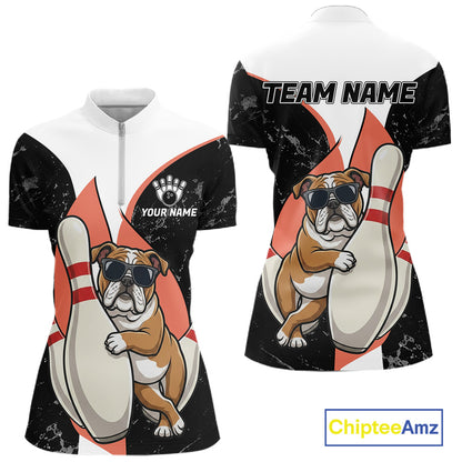Personalized Funny Bulldog Bowling Shirts For Women Custom Bowling Team Jersey Polo & 1/4 Zip TDM6595