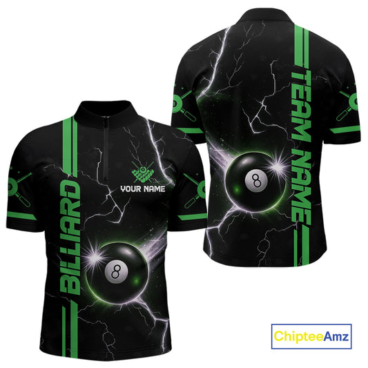 Personalized Green 8 Ball Thunder Lightning Billiard Shirt For Men Custom Pool Team League Jersey TDM4428