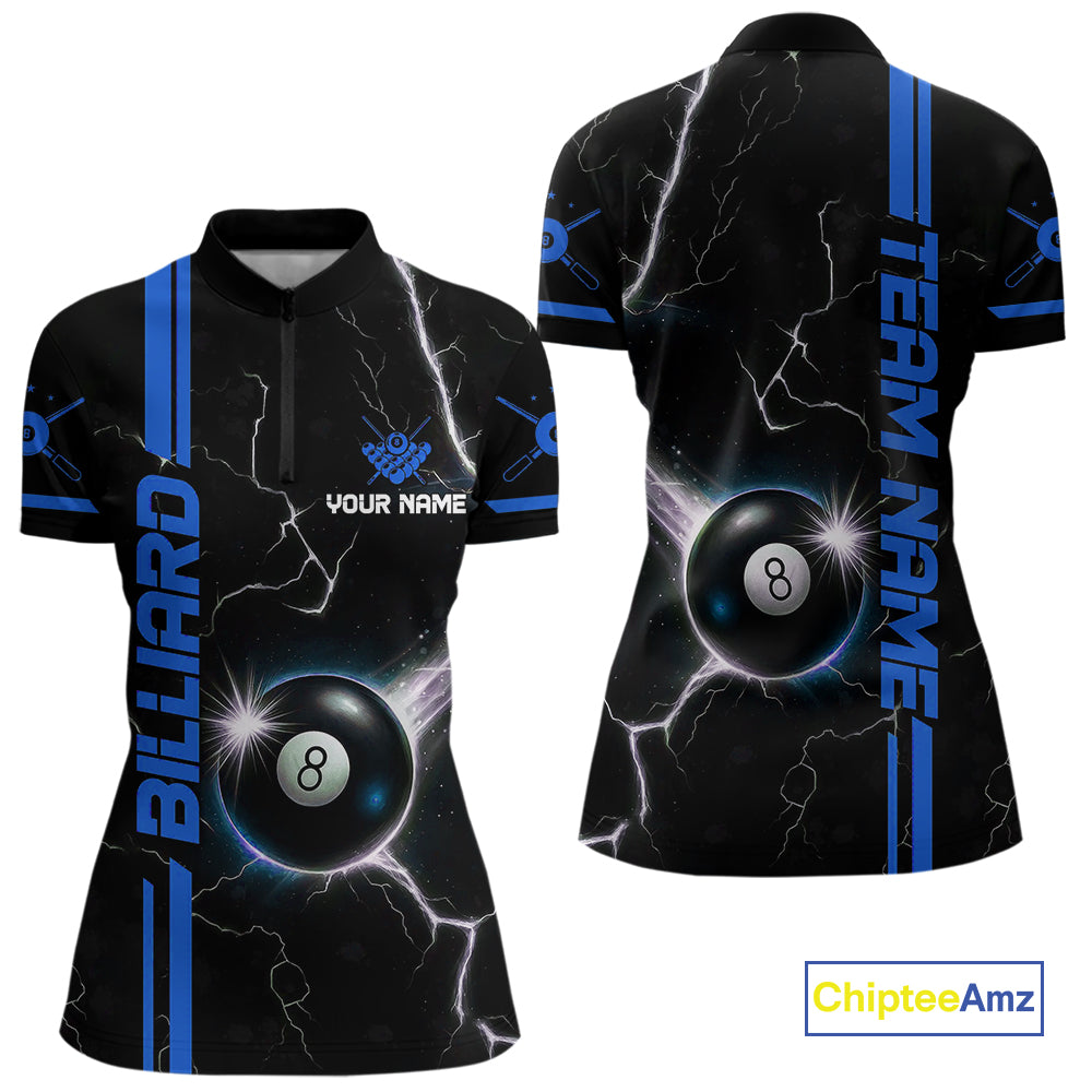 Personalized Blue 8 Ball Thunder Lightning Billiard Shirt For Women Custom Pool Team League Jersey TDM4430