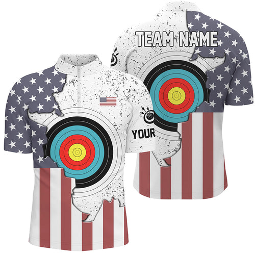 Personalized Archery USA Flag Vintage Men Quarter-Zip Shirts Custom Name Archery Jerseys  TDM0420