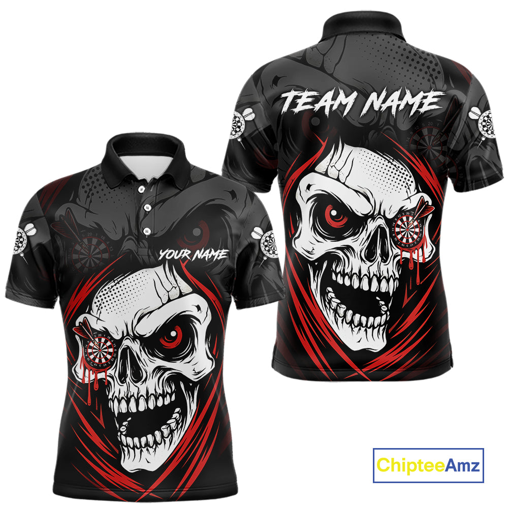 Personalized Funny Skull Darts Shirts For Men Custom Darts Jersey Team Polo & Quarter Zip | Red TDM5295