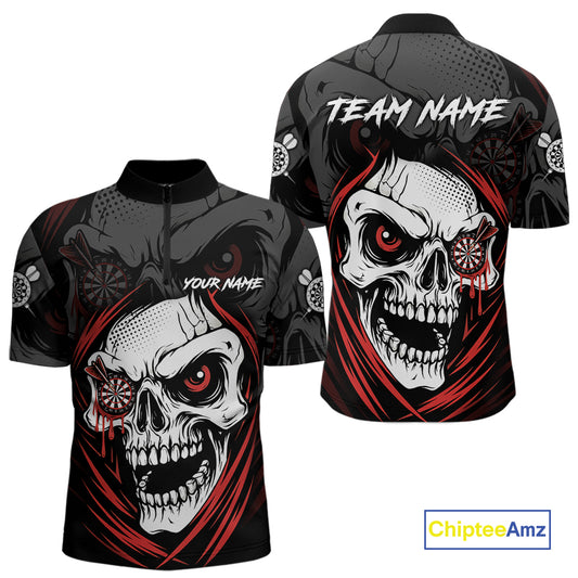 Personalized Funny Skull Darts Shirts For Men Custom Darts Jersey Team Polo & Quarter Zip | Red TDM5295