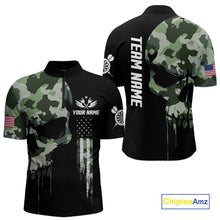 Load image into Gallery viewer, Green Camouflage Skull Darts Shirt For Men Custom Patriotic US Flag Darts Jersey Polo &amp; 1/4 Zip TDM5300
