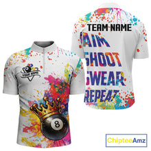 Load image into Gallery viewer, Colorful 8 Ball Crown Aim Shoot Swear Repeat Billiard Shirt For Men Custom Pool Team Jersey|White TDM5795
