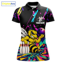 Load image into Gallery viewer, Colorful bowling polo shirt with bee design and customizable your name &amp; team name