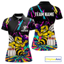 Load image into Gallery viewer, Colorful bowling polo shirt with bee design and customizable your name &amp; team name