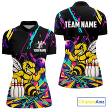 Load image into Gallery viewer, Colorful bowling quarter zip shirt with bee design and customizable your name &amp; team name