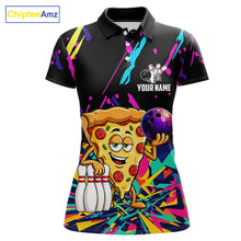 Load image into Gallery viewer, Colorful bowling polo shirt with pizza design and customizable your name &amp; team name