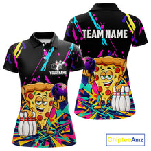 Load image into Gallery viewer, Colorful bowling polo shirt with pizza design and customizable your name &amp; team name