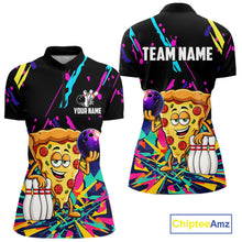 Load image into Gallery viewer, Colorful bowling quarter zip shirt with pizza design and customizable your name &amp; team name