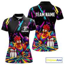 Load image into Gallery viewer, Colorful bowling polo shirt with chicken design and customizable your name &amp; team name