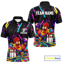 Load image into Gallery viewer, Colorful bowling polo shirt with  chicken design and customizable your name &amp; team name