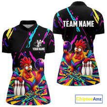 Load image into Gallery viewer, Colorful bowling quarter zip shirt with chicken design and customizable your name &amp; team name