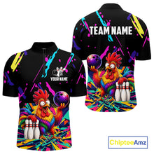 Load image into Gallery viewer, Colorful bowling quarter zip shirt with  chicken design and customizable your name &amp; team name
