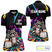 Load image into Gallery viewer, Colorful bowling quarter zip shirt with raccoon design and customizable your name &amp; team name