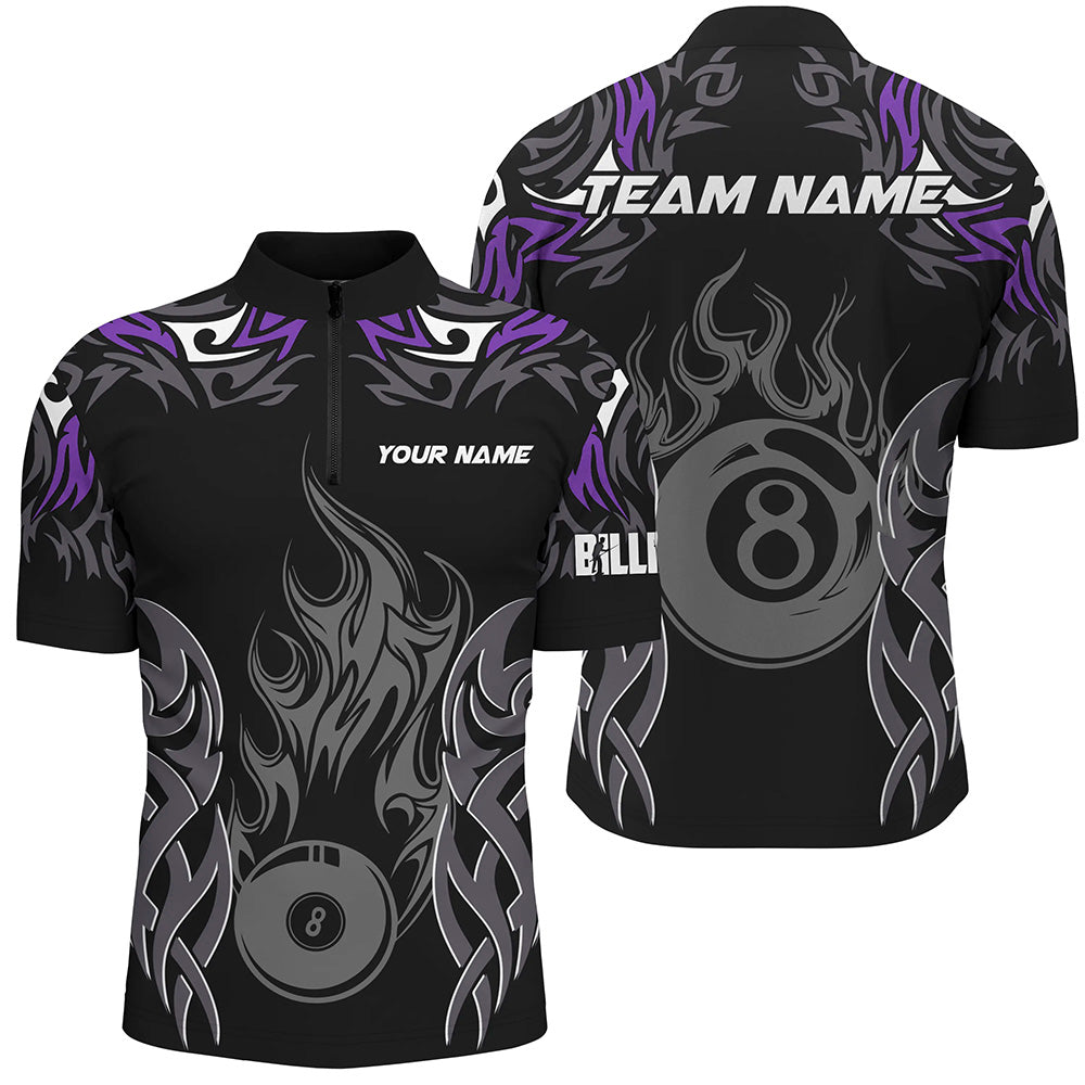 Customized Billiard Tournament Jersey For Men, 8 Ball Fire Flame Billiard Team Shirts | Purple TDM2337